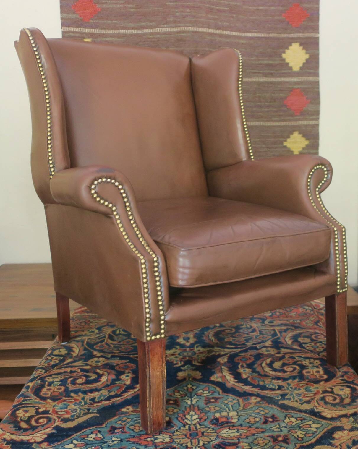 Vintage wingback lounge chair in brown leather, 1970s
