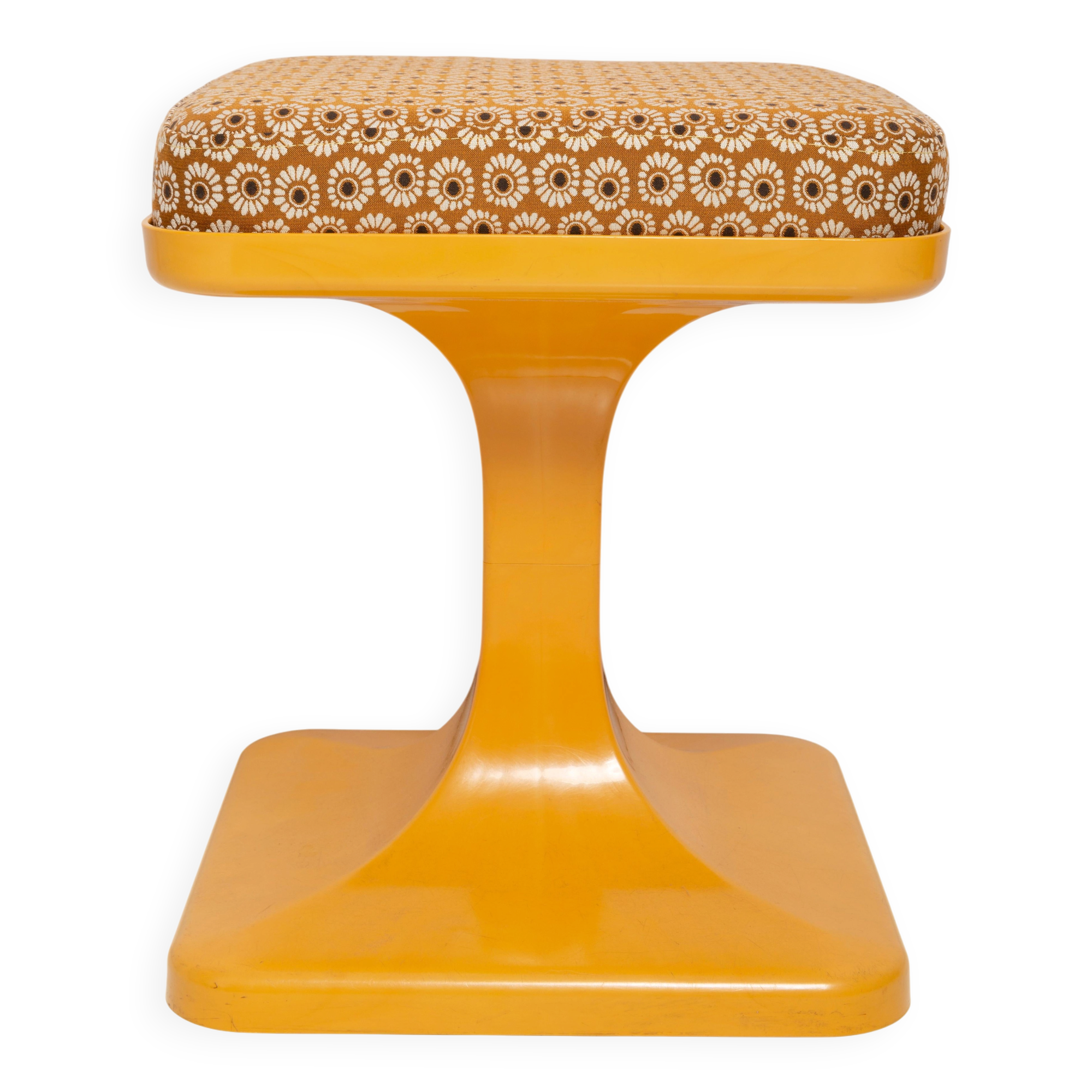 Mid-century mustard yellow floral stool, Poland, 1970s