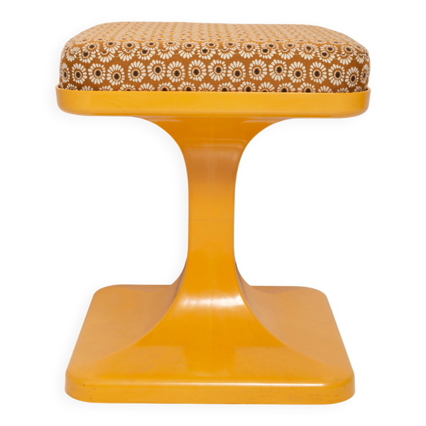 Tabouret fleurs jaune moutarde milieu du siècle, Pologne, années 1970