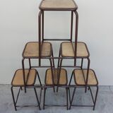 Series of 6 old workshop iron stools 1980