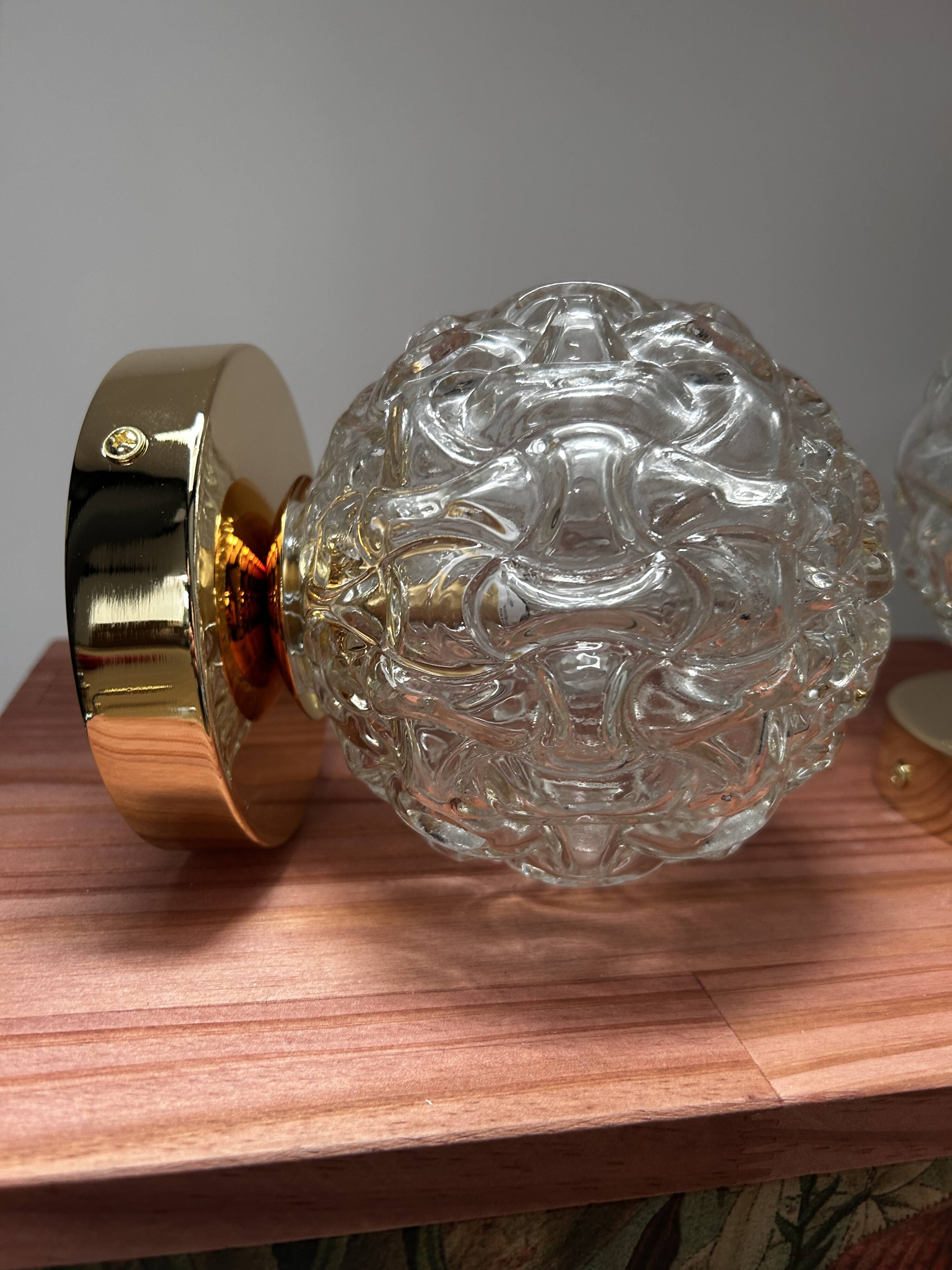 Pair of Scandinavian glass globe wall lights
