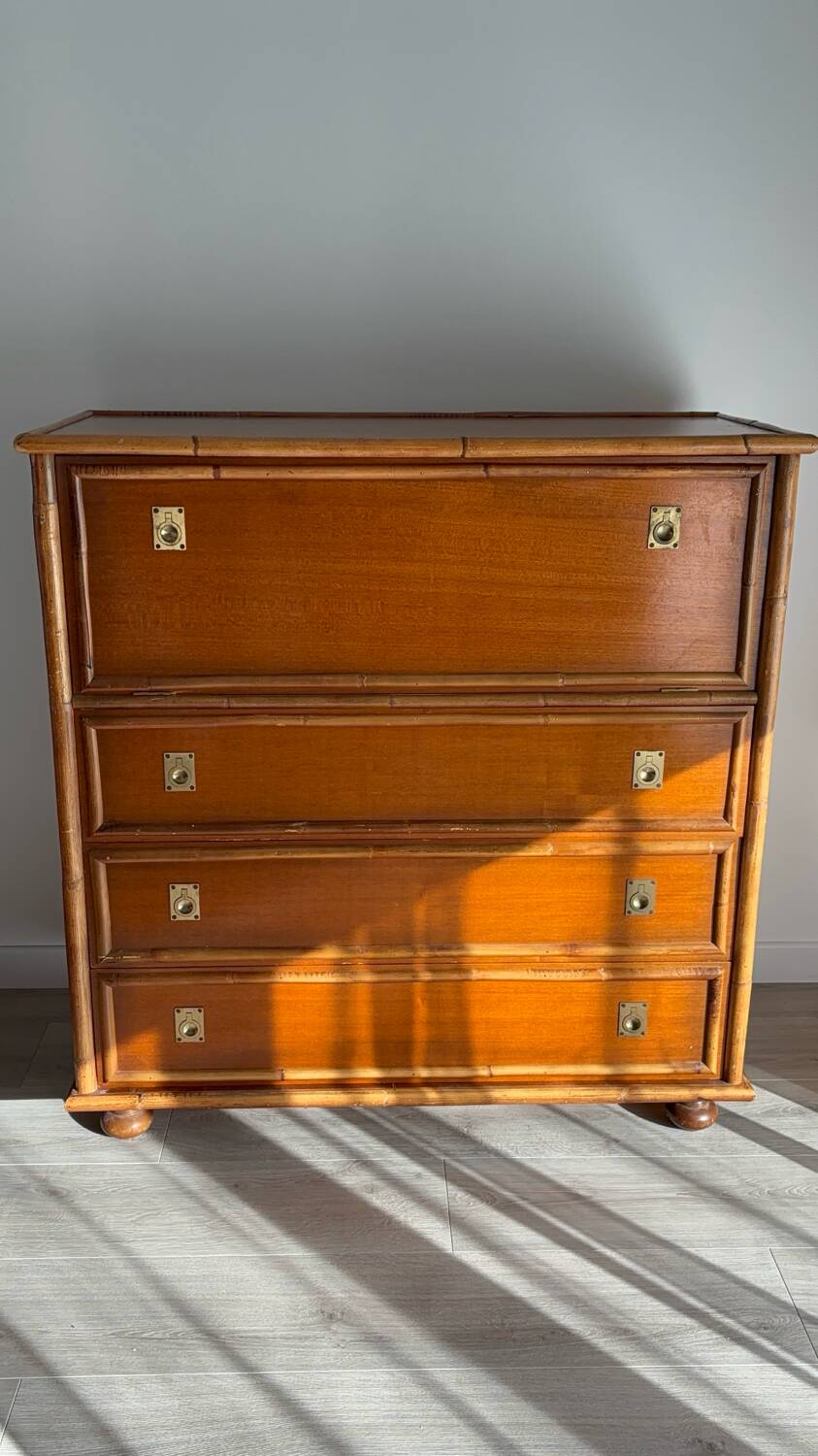 1970s wooden and bamboo bar cabinet