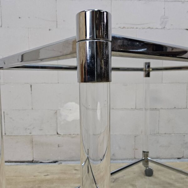 Chariot à boissons en verre vintage et chrome / chariot à thé / table d'appoint