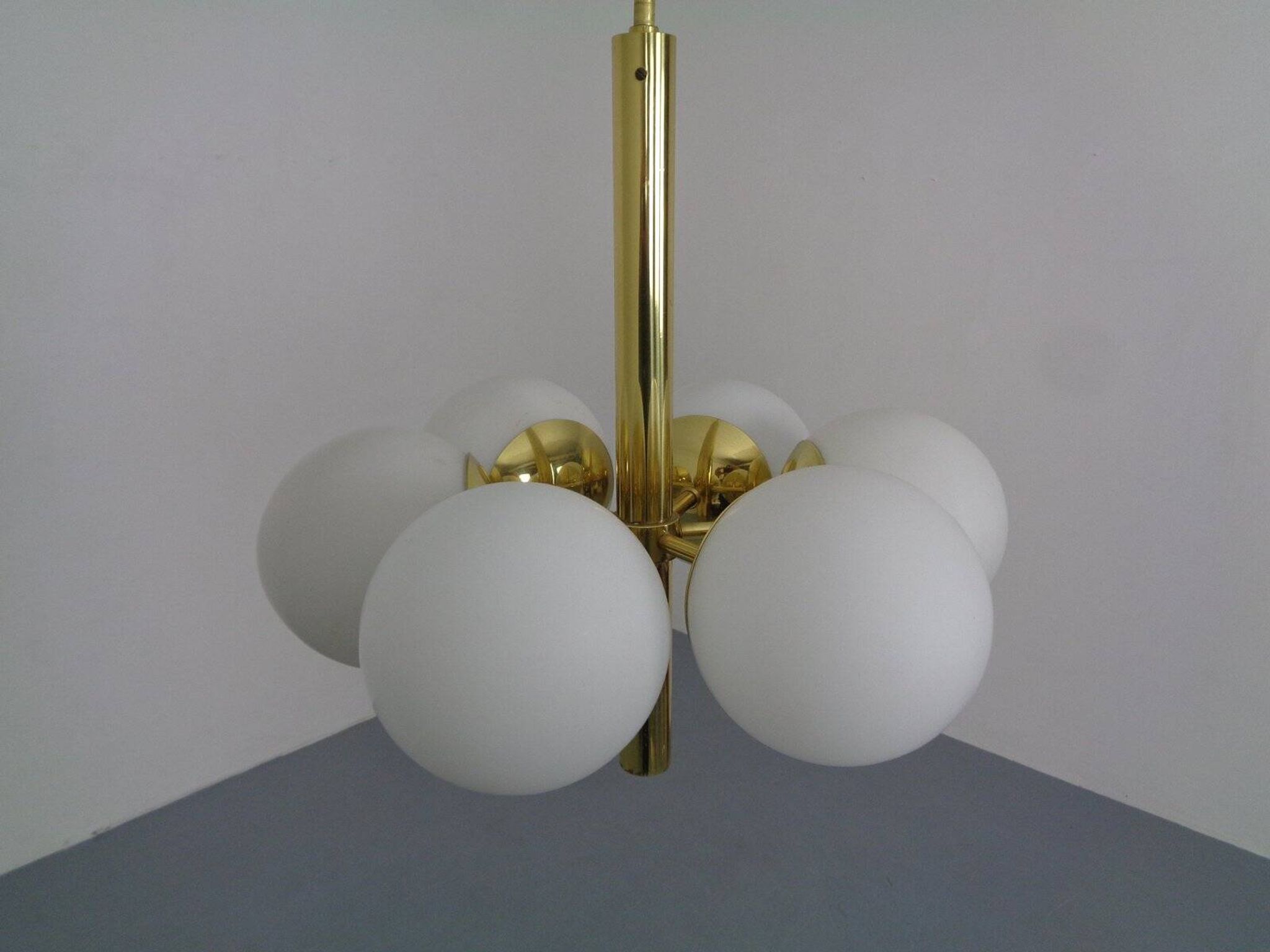 Sputnik brass and glass ceiling chandelier from Kaiser Idell / Kaiser Leuchten, Germany, 1960s