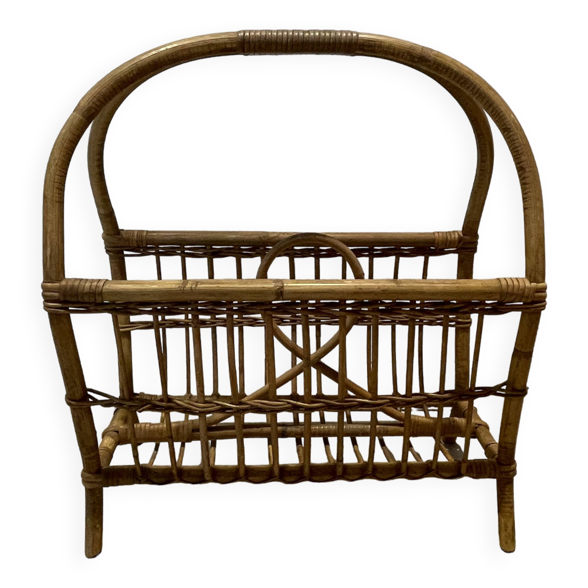 60s rattan magazine rack