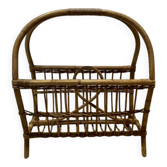 60s rattan magazine rack