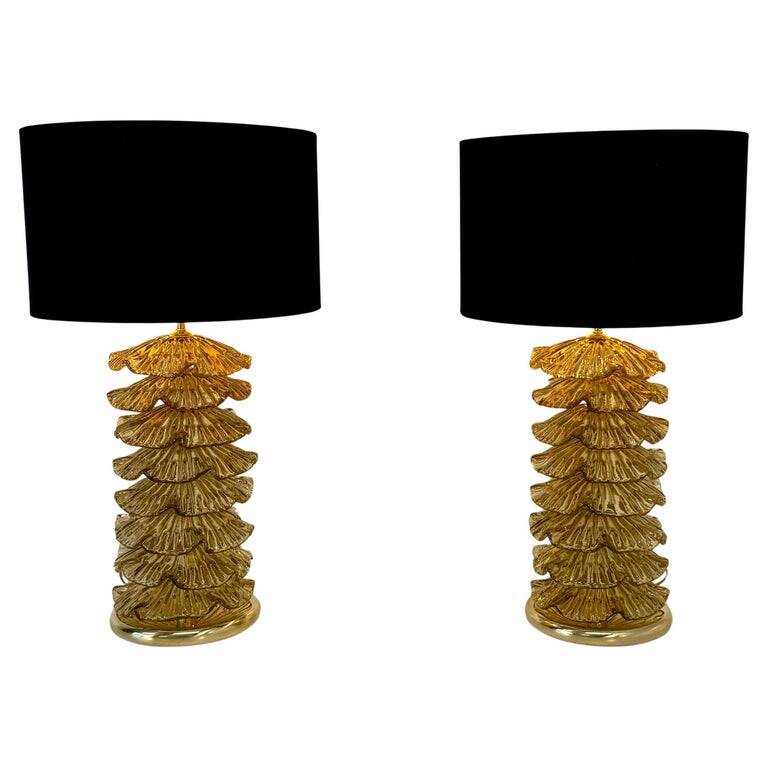 Pair of Murano Gold and Brass Table Lamps