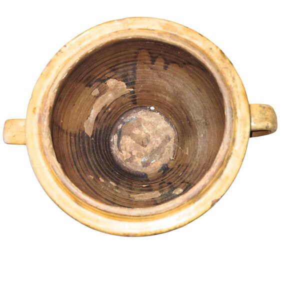 Ancien pot de confit émaillé jaune – Terre cuite XIXe – Sud de la France