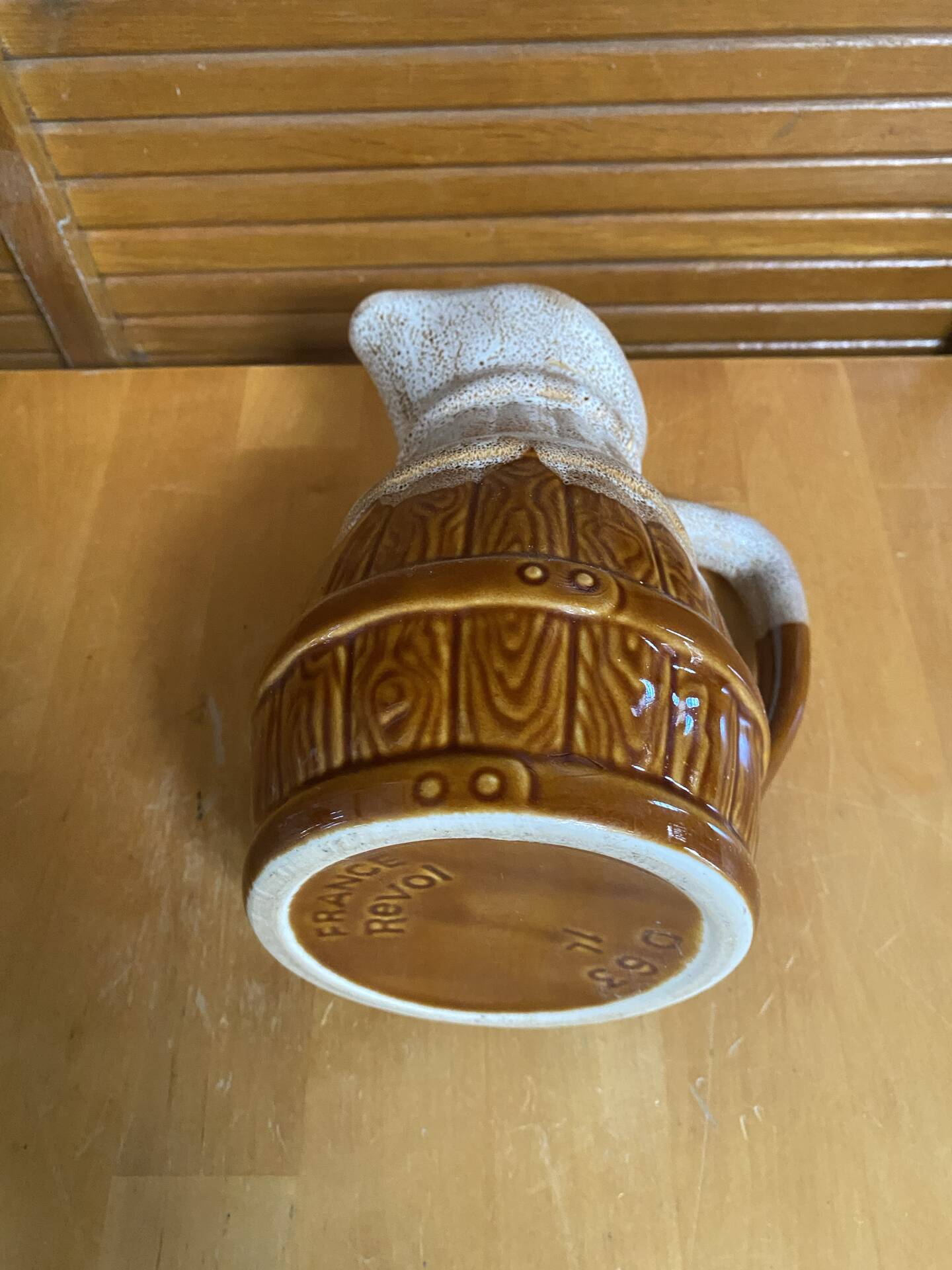 Old pichet revol barrel shape flamed ceramic 1 litre vintage #e