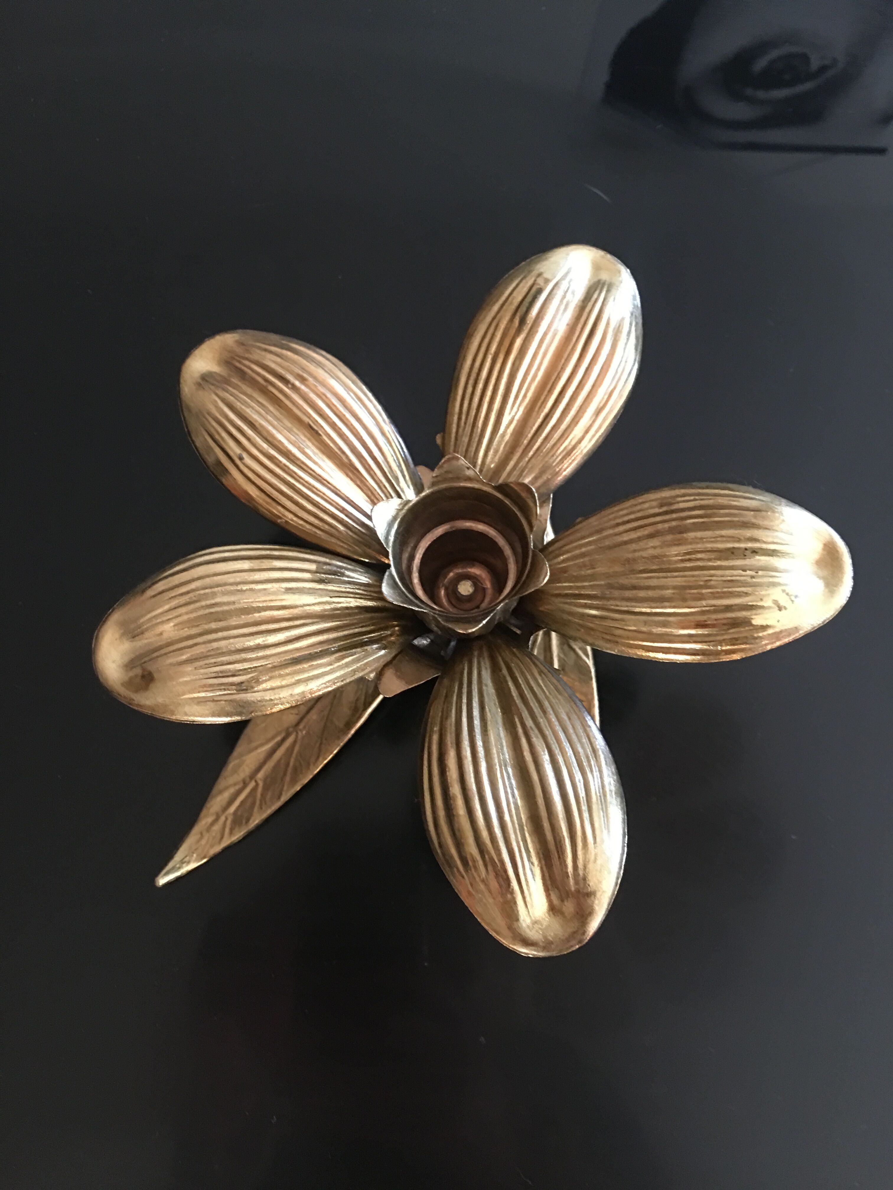 70s brass flower candlestick