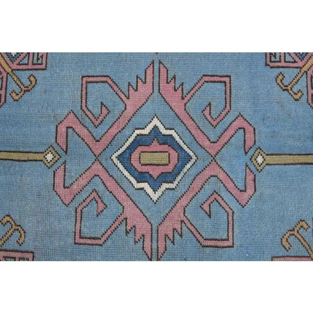 Vintage Turkish hand-knotted wool cotton blue area rug 170x259
