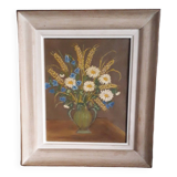 Tableau ancien à l'huile représentant un bouquet de fleurs