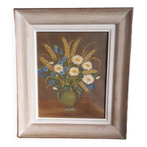 Tableau ancien à l'huile représentant un bouquet de fleurs