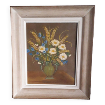Tableau ancien à l'huile représentant un bouquet de fleurs
