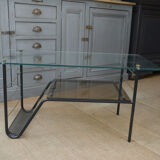 Table basse vintage en métal et verre 1960 à 2 plateaux