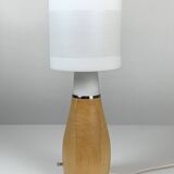 Scandinavian space age teak and opaline table lamp, Sweden
