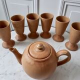 Service à thé théière et mazagrans en terre cuite, grès vintage