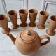 Tea teapot and mazagrans service in terracotta, vintage sandstone