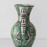 Spanish ceramic pitcher from the mid-century Mudéjar style in green and black, Punter.