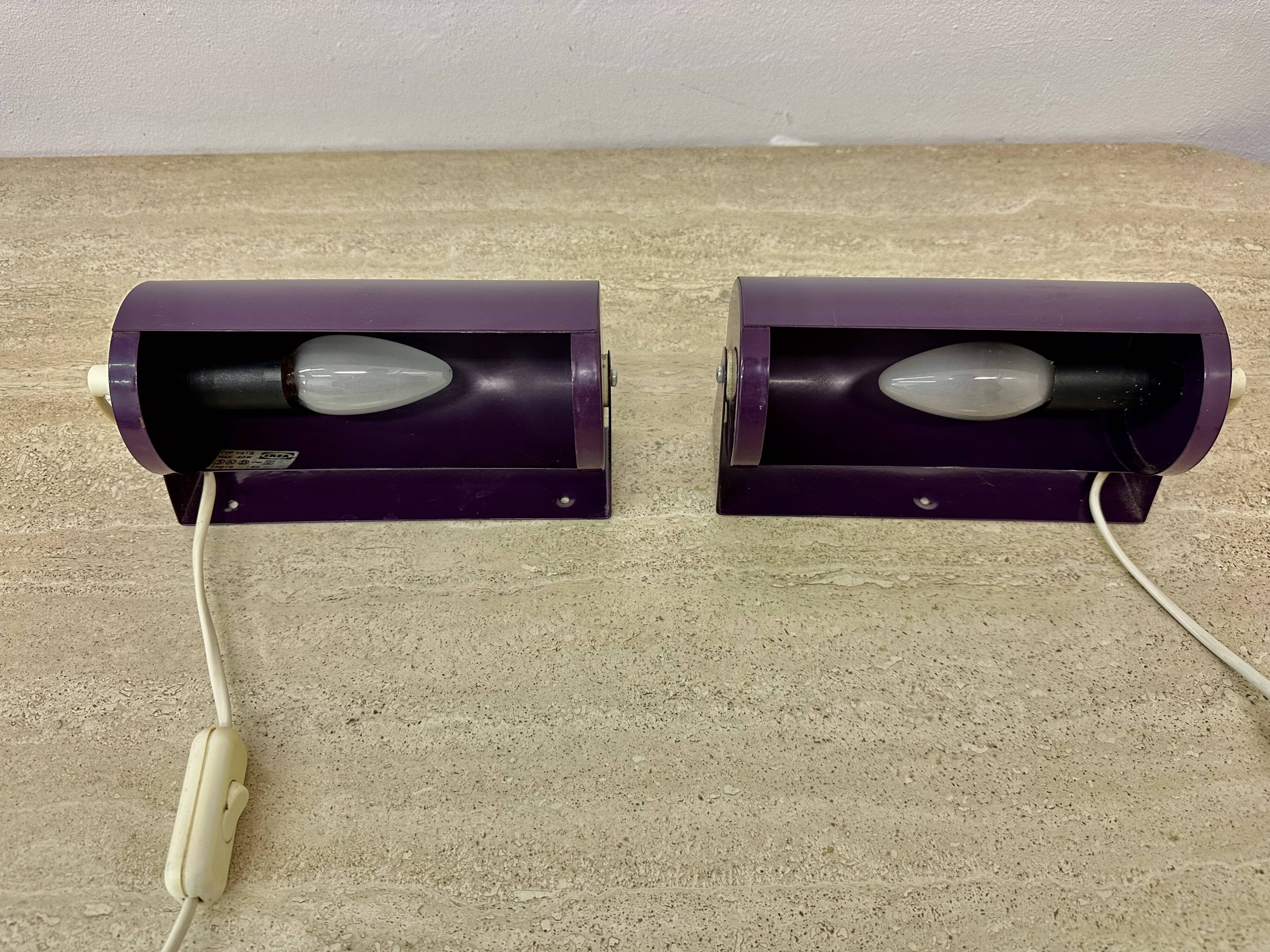 Vintage IKEA LOD V413 purple metal wall lamp bedside lamp wall lamp 1980s S
