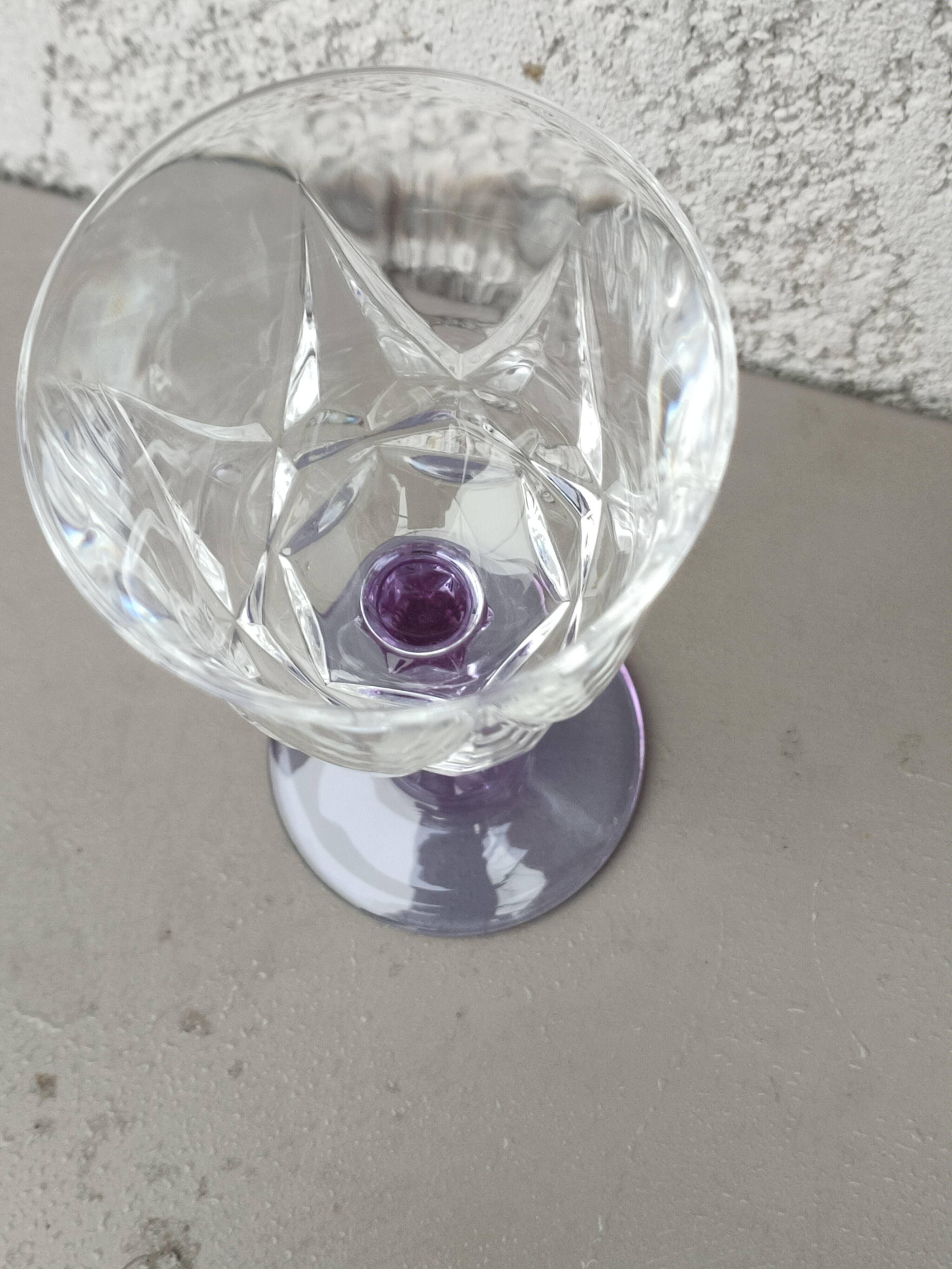 set of 6 purple stemmed crystal wine glasses