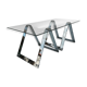 Glass and chrome coffee table, trestle legs, vintage 1960-1970
