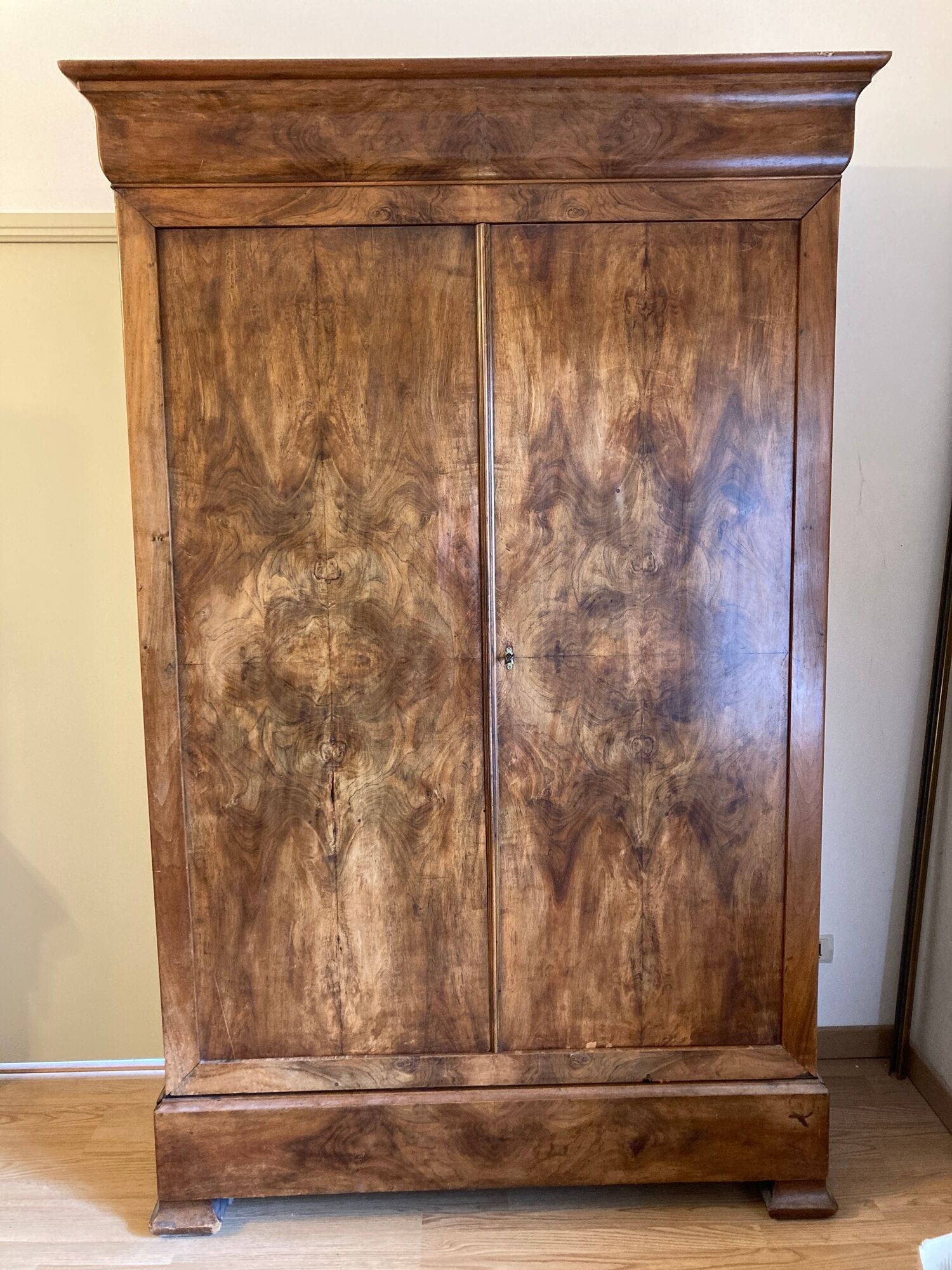 Louis Philippe solid walnut cabinet and walnut bramble veneer doors