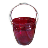 Vintage crystal ice bucket with silver-plated handle.