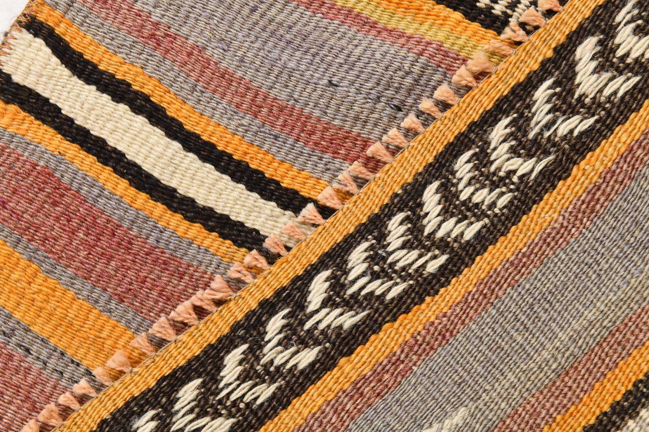 2x10 Pistriped Orange & Green Vintage Kilim Runner Rug, 69x325Cm