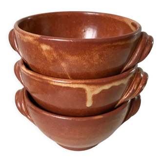 Trio of vallauris stoneware bowls 70s