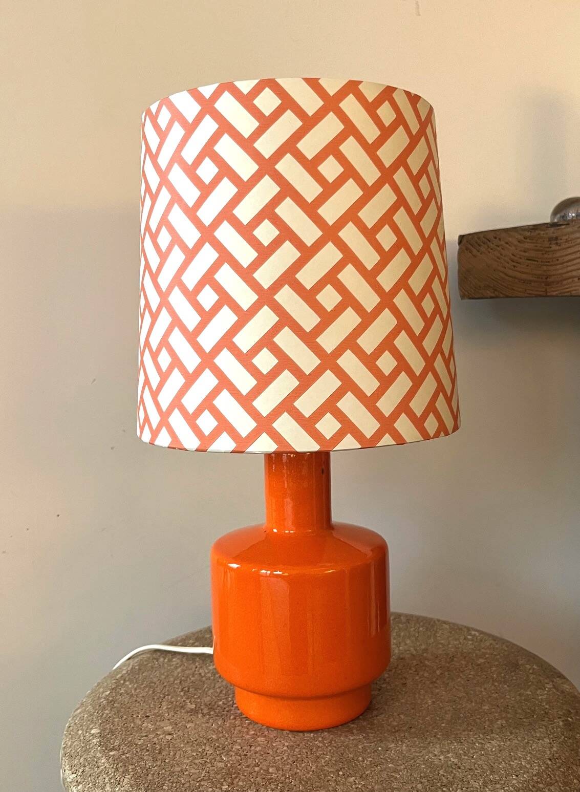 Vintage lamp - orange ceramic - 1970 - handmade shade.