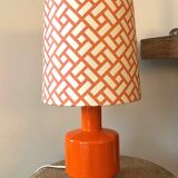 Vintage lamp - orange ceramic - 1970 - handmade shade.