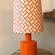 Vintage lamp - orange ceramic - 1970 - handmade shade.