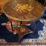 Bouillotte table pedestal table with marquetry decoration and bronze ornaments in the Louis style