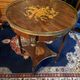 Bouillotte table pedestal table with marquetry decoration and bronze ornaments in the Louis style