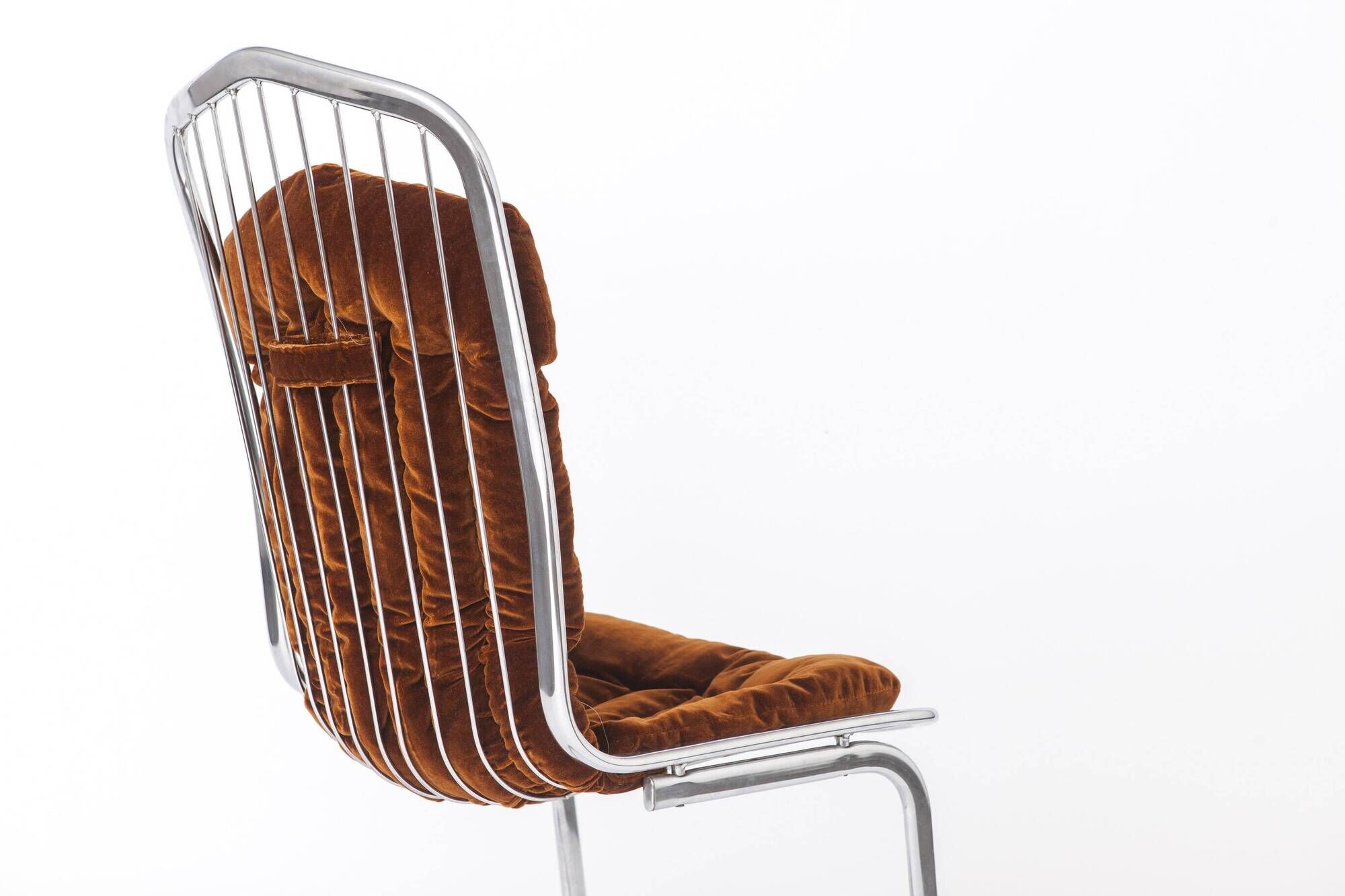 Set of 6 Italian Chrome Cantilever Dining Chairs, Gastone Rinaldi, 1970s
