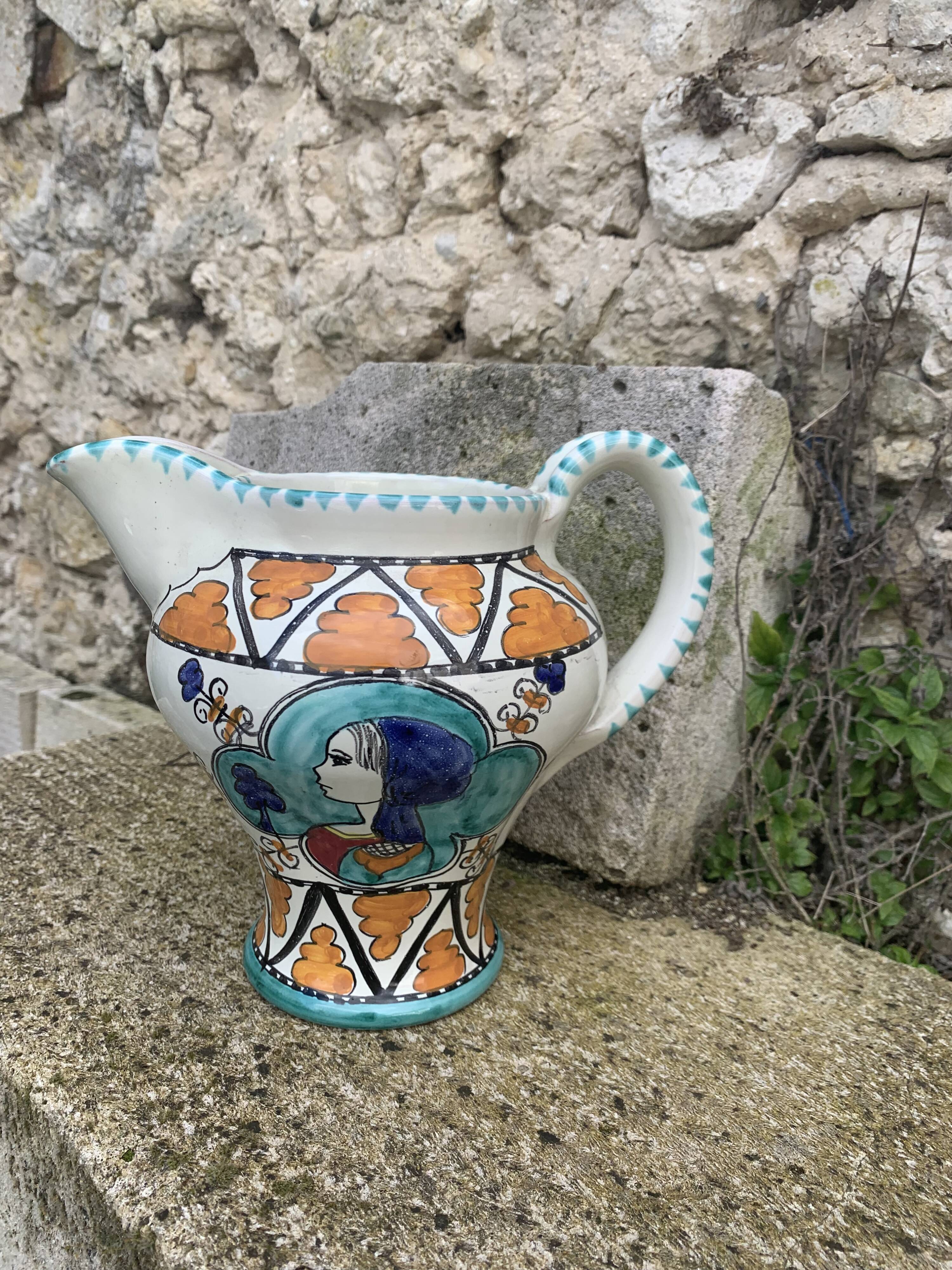 Glazed ceramic jug pottery Orvieto made in italy vintage