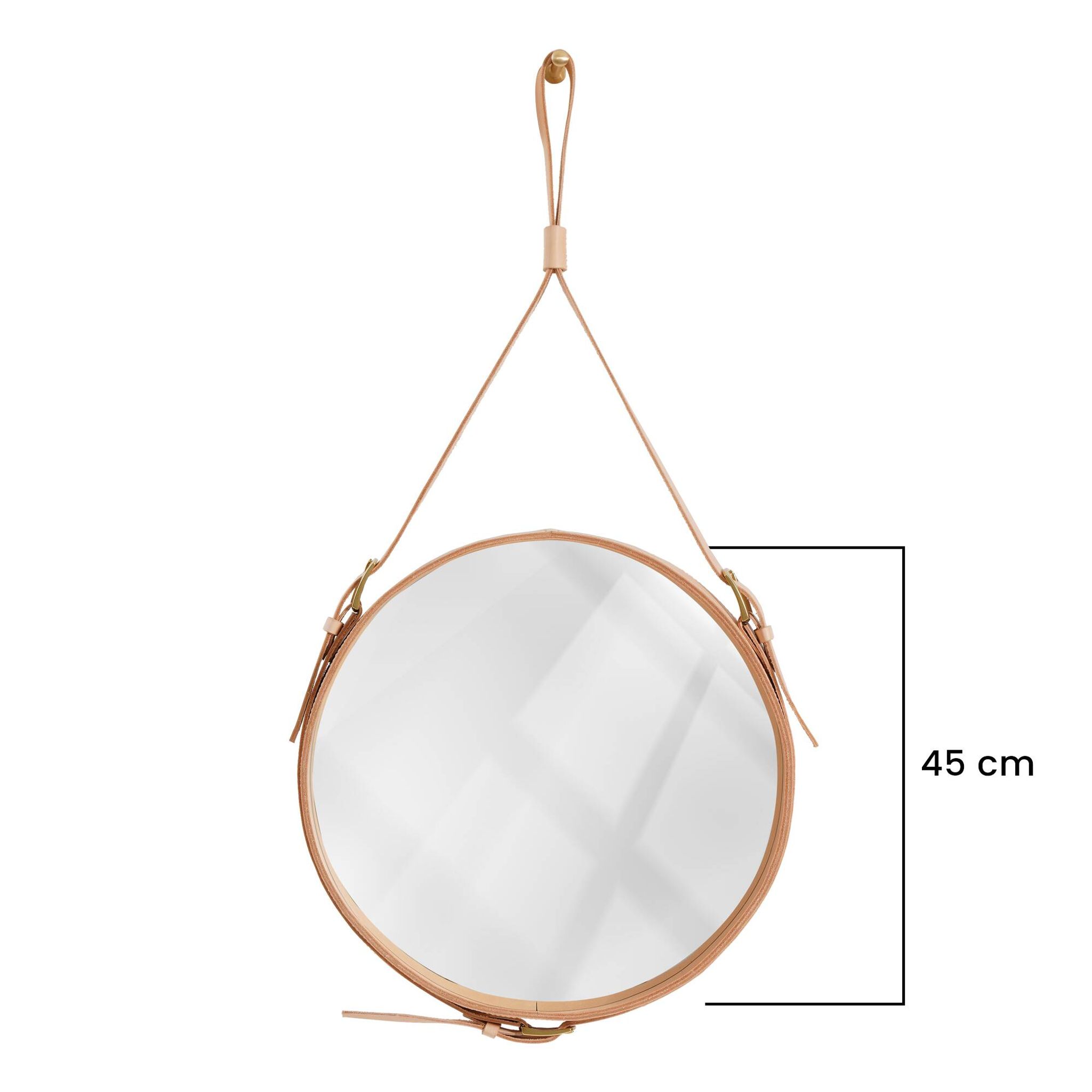 Handmade J. Adnet style mirror in natural vegetable-tanned leather, ø 45 cm
