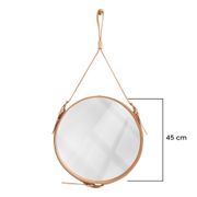 Handmade J. Adnet style mirror in natural vegetable-tanned leather, ø 45 cm