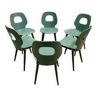 Rare lot of 6 Oeil model chairs by Baumann 1950/60