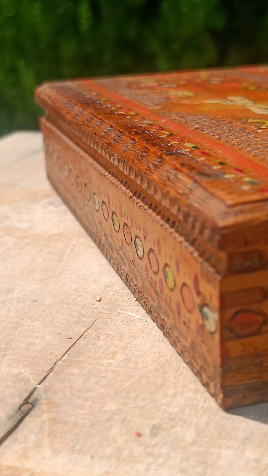 Bulgarian wooden cigarette box, pyrographed and hand-painted.