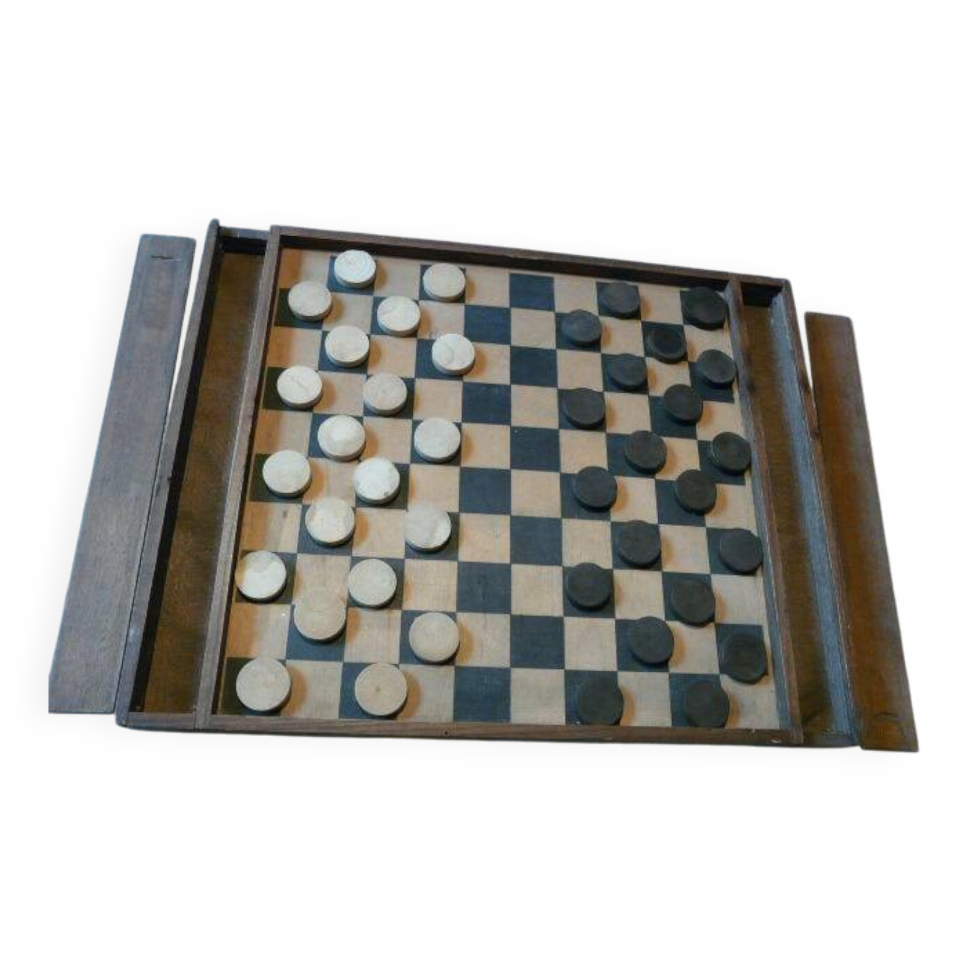 Double-sided board for checkers and chess in wood