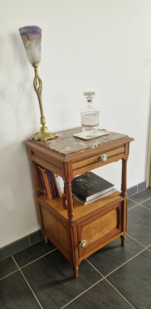Louis Philippe style bedside table in cherry and ash wood