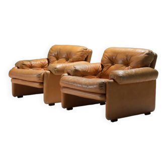 Superbes chaises Coronado en cuir cognac par Afra & Tobia Scarpa - B&B Italia