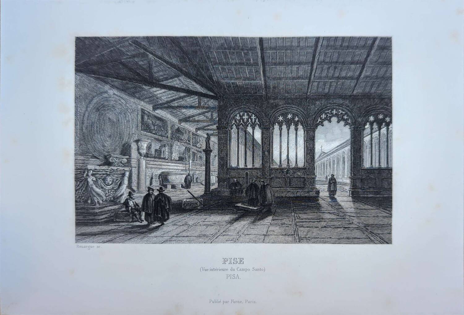 Camposanto, Pisa, old engraving, printed in 1841.