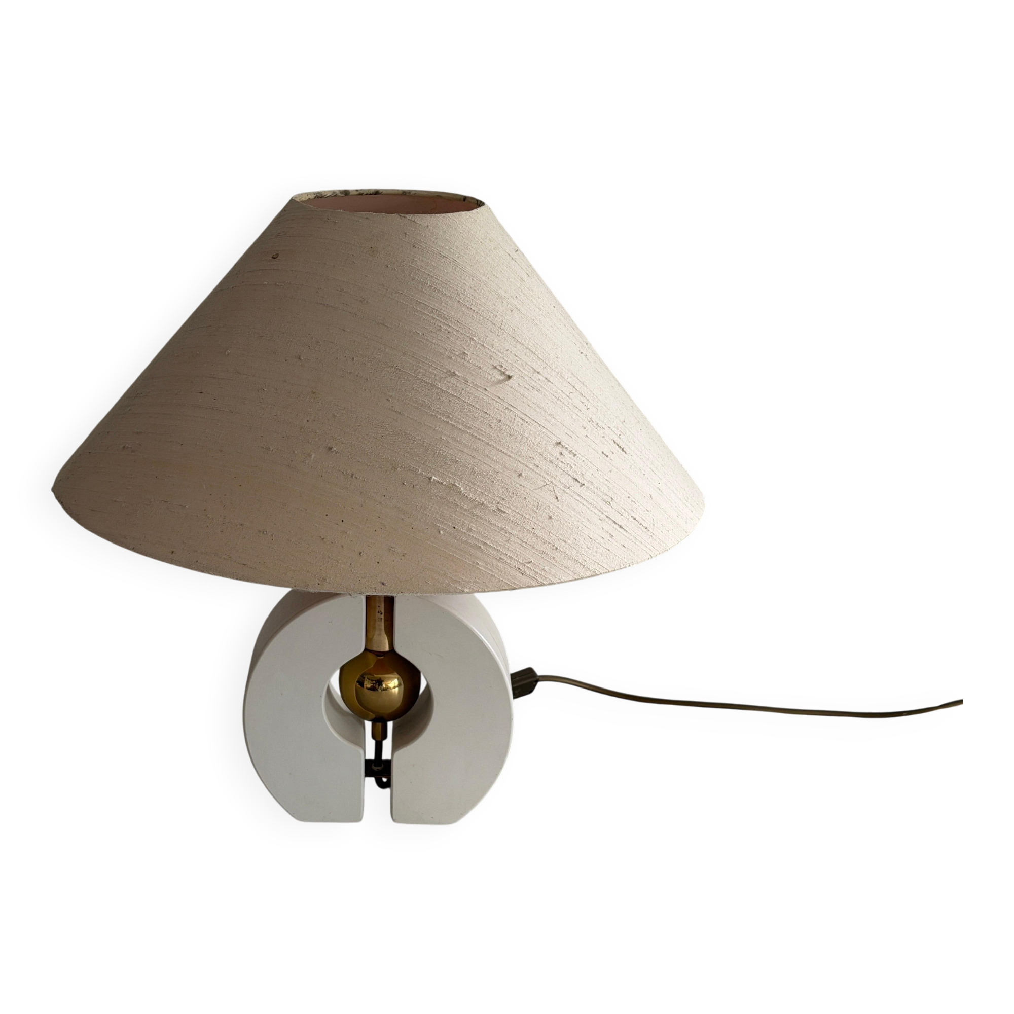 Wooden table lamp with fabric shade by Schröder & Co. Leuchten, 1960, Germany.