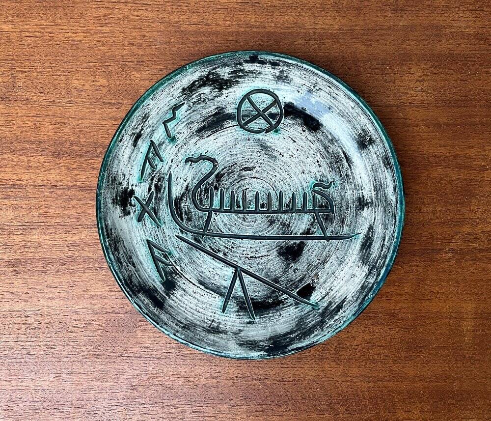 Mid-Century Handmade Ceramic Wall Plate with Viking Patterns from Arol, Norway, 1960s