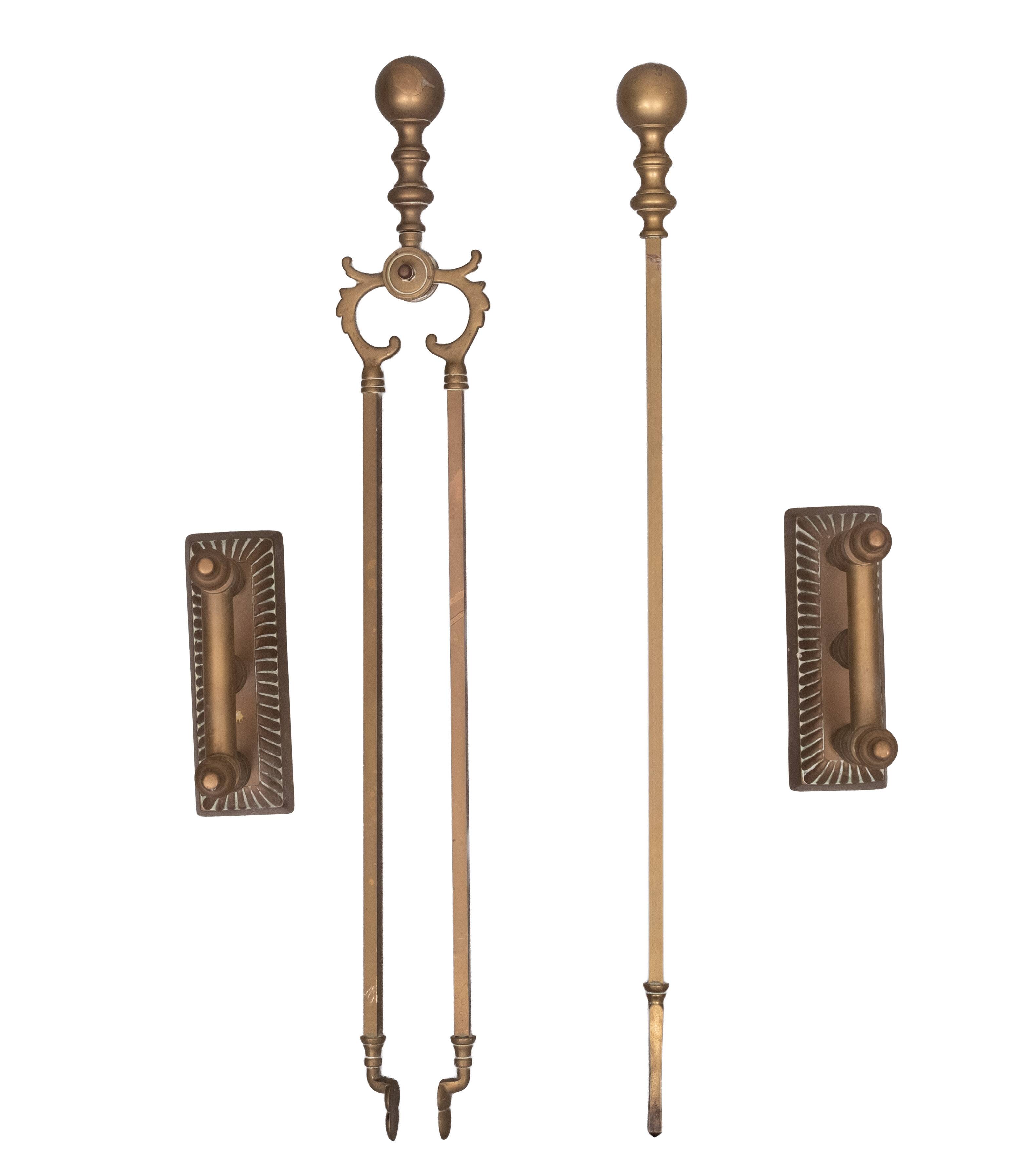 Antique Brass Fireplace Tools 19th Century