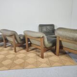 Modulable sofa an armchair in leather and wood