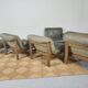 Modulable sofa an armchair in leather and wood
